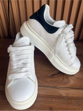 Alexander McQueen White Leather Sneakers with Black Heel Accent